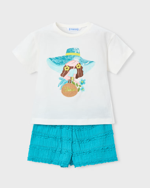 Mayoral Ruffled Shorts & T-Shirt Set Style 3231 - Pacific